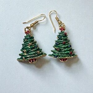 Vintage Festive Enamel Painted Christmas Tree Earrings